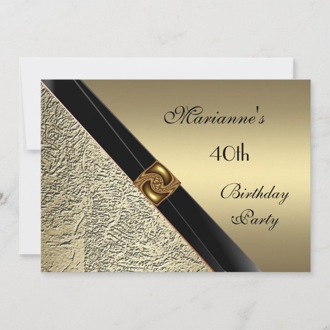 Invitación Elegante Cumpleaños 40 Bronce Metal (Anverso)