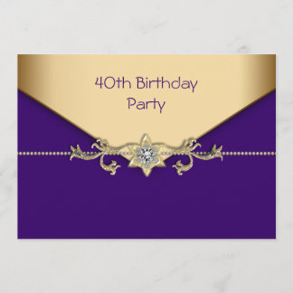 Invitación Elegante Cumpleaños 40 de Mujer Morado y Dorado