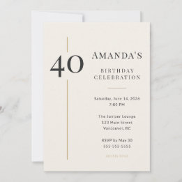 Invitación Elegante Cumpleaños 40 en Crema y Dorado