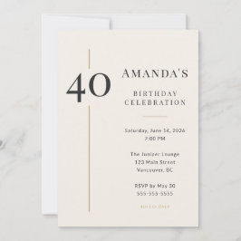 Invitación Elegante Cumpleaños 40 en Crema y Dorado