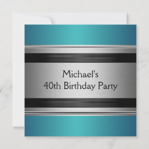 Invitación Elegante Cumpleaños 40 en Verde Azulado Negro y Me