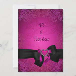 Invitación Elegante Cumpleaños 40 Fabuloso de Negro y Rosa