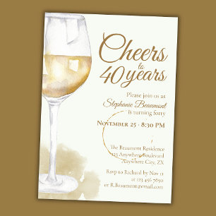 Invitación Elegante Cumpleaños 40 Moderno Vino Blanco