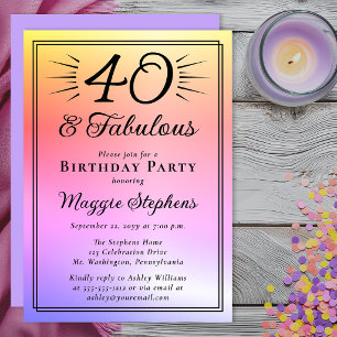Invitación Elegante Cumpleaños 40 Pink Purple Ombre Fabuloso