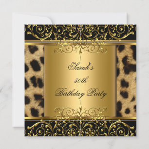 Invitación Elegante Cumpleaños 50 Aniversario Oro Leopardo Ne