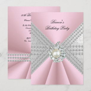 Invitación Elegante Cumpleaños 50 Aniversario Plata Rosa Diam