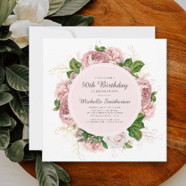 Invitación Elegante Cumpleaños 50 Blush Rosa Floral Vintage