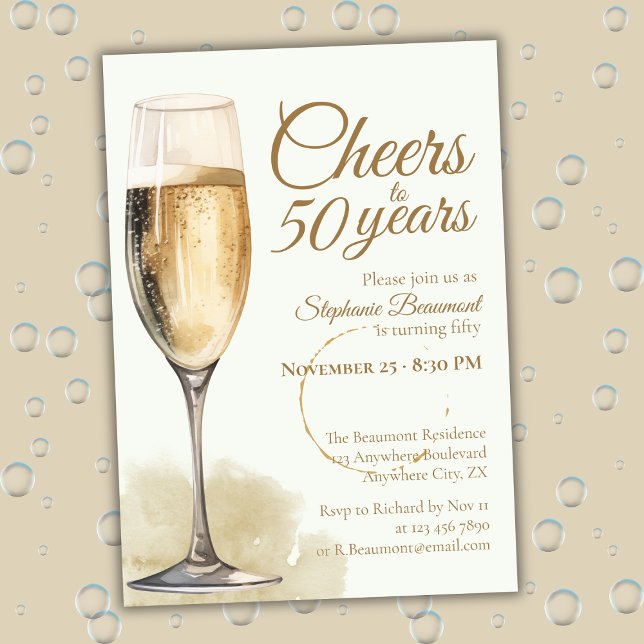 Invitación Elegante Cumpleaños 50 Champán Moderno (Subido por el creador)