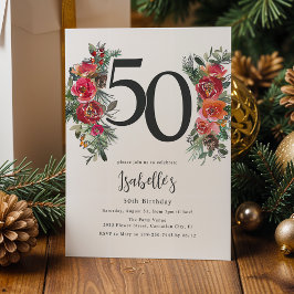 Invitación Elegante Cumpleaños 50 con Florales Naranjas y Roj