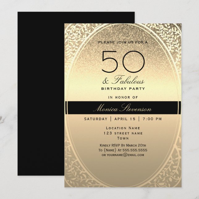 Invitación Elegante Cumpleaños 50 de Oro (Anverso / Reverso)