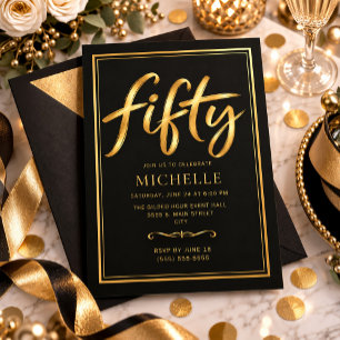 Invitación Elegante Cumpleaños 50 de Oro Negro
