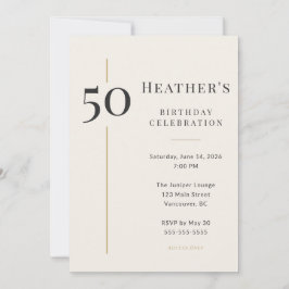 Invitación Elegante Cumpleaños 50 en Crema y Dorado