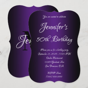 Invitación Elegante Cumpleaños 50 en Negro y Púrpura Real Omb