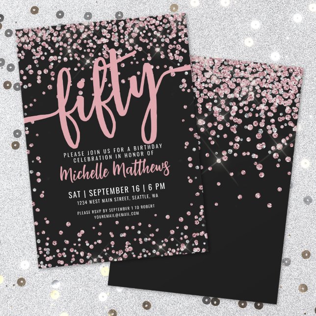 Invitación Elegante Cumpleaños 50 en Oro Rosa (Elegant Rose Gold 50th Birthday Invitation)