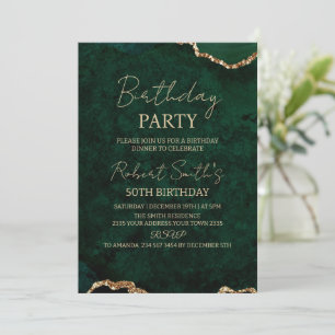 Invitación Elegante Cumpleaños 50 en Oro y Verde Esmeralda co