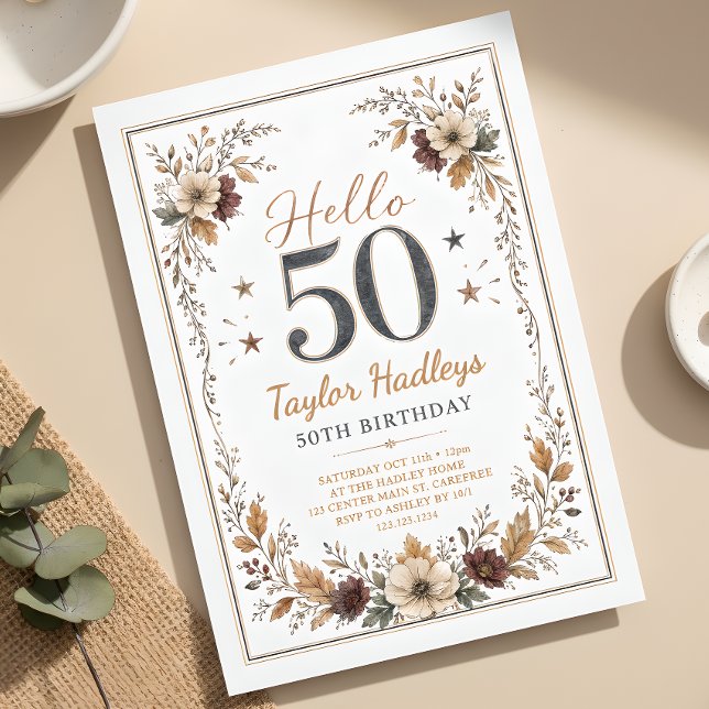 Invitación Elegante Cumpleaños 50 Floral de Otoño (Subido por el creador)