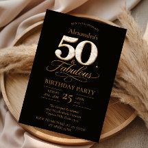 Elegante Cumpleaños 50 Negro Oro