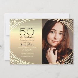 Invitación Elegante Cumpleaños 50 Negro y Dorado