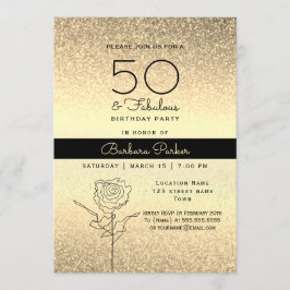 Invitación Elegante Cumpleaños 50 Negro y Dorado