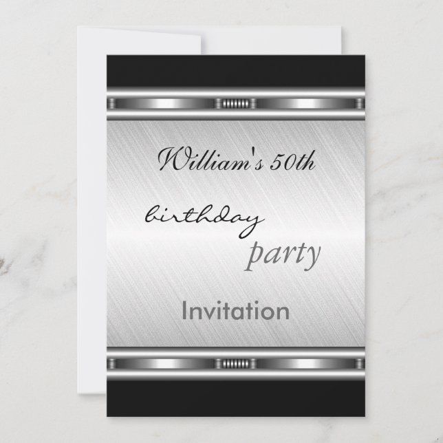 Invitación Elegante Cumpleaños 50 Plata (Anverso)