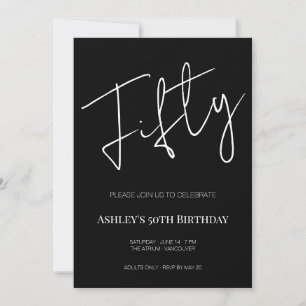 Invitación Elegante Cumpleaños 50 Quincuagésimo Negro y Blanc