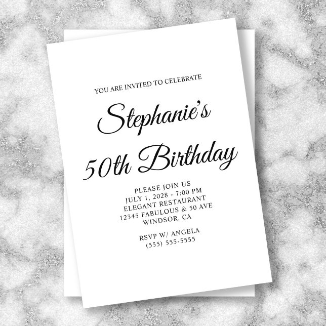 Invitación Elegante Cumpleaños 50 Script (Elegant Script 50th Birthday Invitation)