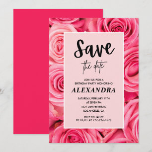 Invitación Elegante cumpleaños 52  Rosa floral Guarde la fech