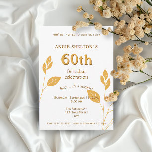 Invitación Elegante Cumpleaños 60 Botánico Con Hojas De Oro