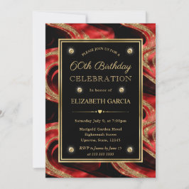 Invitación Elegante Cumpleaños 60 Brillante Rojo y Dorado Fun