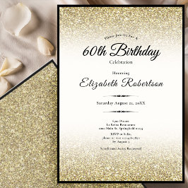 Invitación Elegante Cumpleaños 60 con Brillo Negro y Dorado