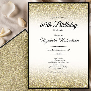 Invitación Elegante Cumpleaños 60 con Brillo Negro y Dorado