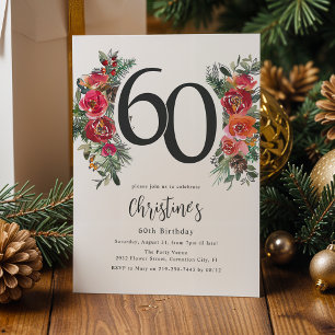 Invitación Elegante Cumpleaños 60 con Flores Naranjas y Rojas
