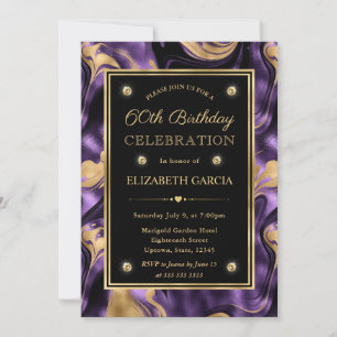 Invitación Elegante Cumpleaños 60 con Purpura Derretido y Bri
