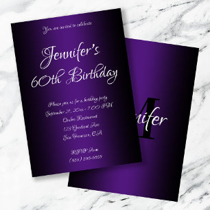 Invitación Elegante Cumpleaños 60 en Negro y Púrpura Real Omb