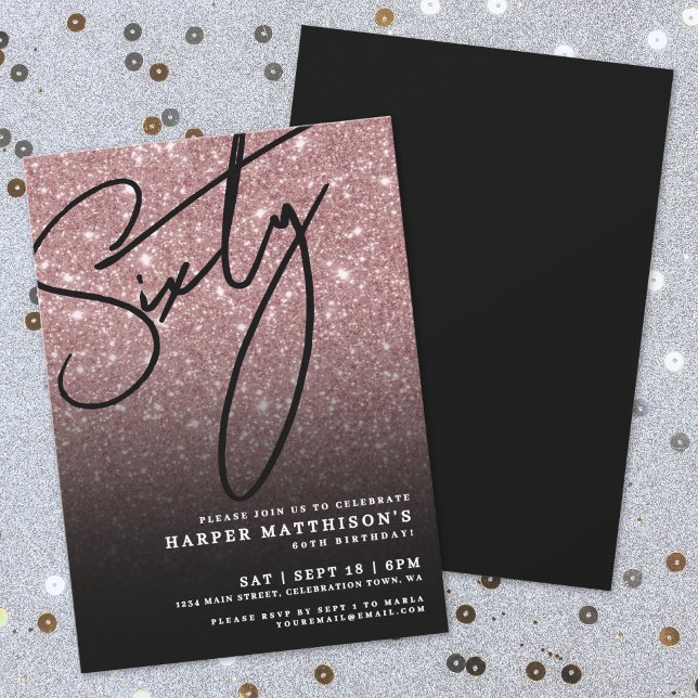 Invitación Elegante Cumpleaños 60 en Oro Rosa (Elegant Rose Gold 60th Birthday Invitation)