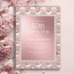 Invitación Elegante Cumpleaños 60 en Rosa y Blanco