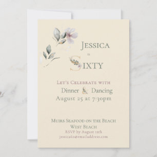 Invitación Elegante Cumpleaños 60 Floral Acuarela Crema