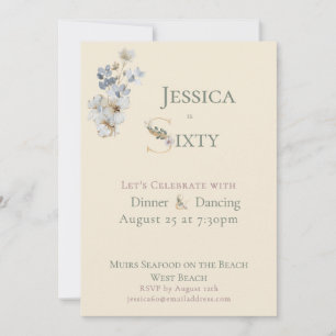 Invitación Elegante Cumpleaños 60 Floral Acuarela Crema