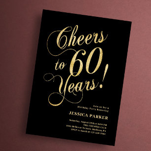 Invitación Elegante Cumpleaños 60 Negro Oro