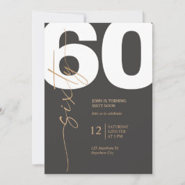 Invitación Elegante Cumpleaños 60 Negro y Dorado