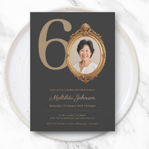 Invitación Elegante Cumpleaños 60 Personalizado Foto Dorado
