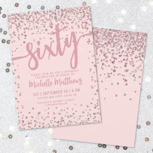 Invitación Elegante Cumpleaños 60 Rosa Suave