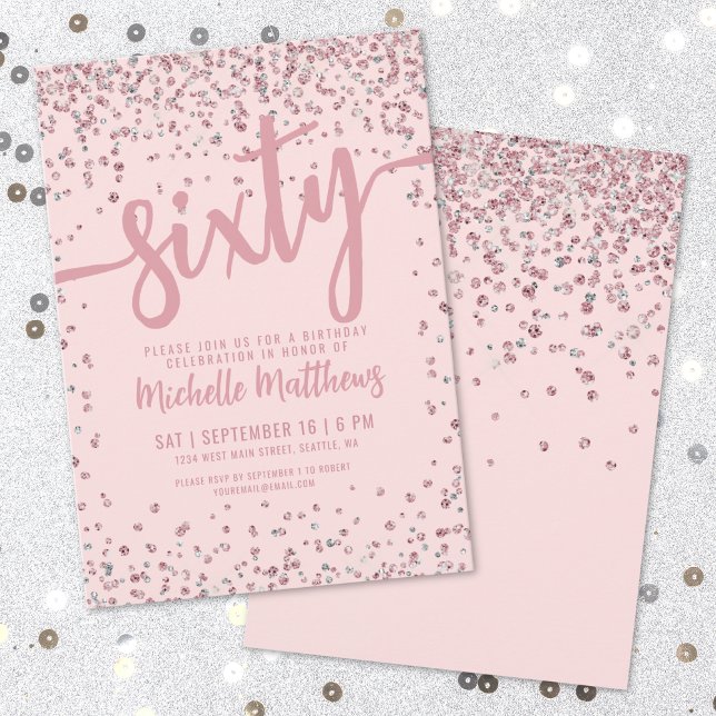 Invitación Elegante Cumpleaños 60 Rosa Suave (Elegant Blush Pink 60th Birthday Invitation)