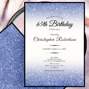 Invitación Elegante Cumpleaños 65 con Brillo Negro y Azul 