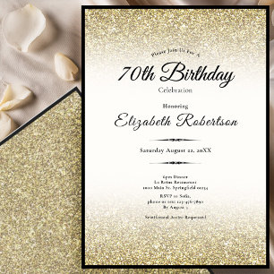 Invitación Elegante Cumpleaños 70 con Brillo Negro y Dorado