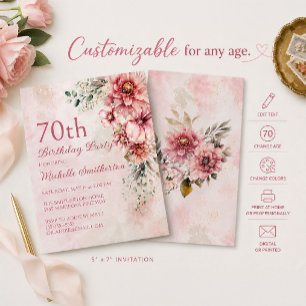 Invitación Elegante Cumpleaños 70 con Flores de Acuarela en R
