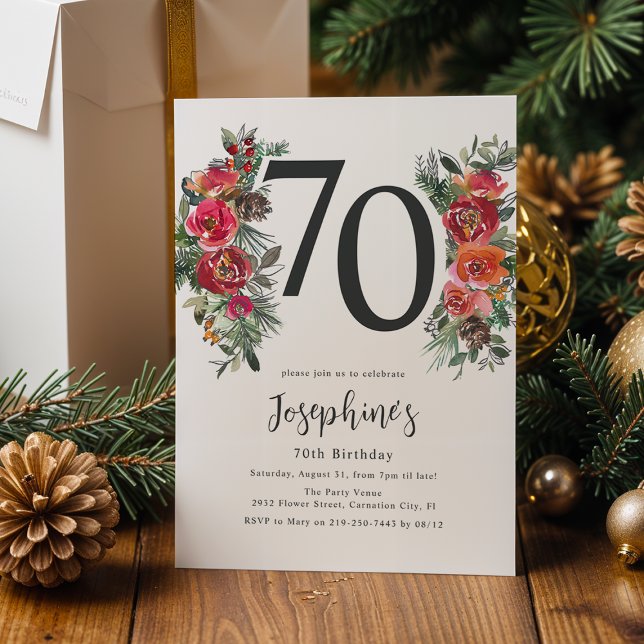 Invitación Elegante Cumpleaños 70 con Flores Naranjas y Rojas (Subido por el creador)