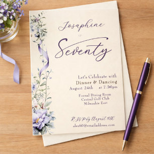 Invitación Elegante Cumpleaños 70 con Guión de Flor Silvestre