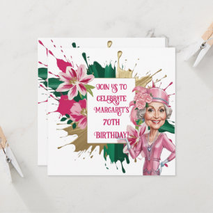 Invitación Elegante cumpleaños 70 con la Caricatura de la Per