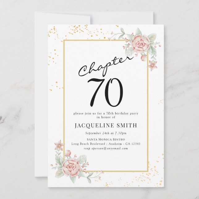 Invitación Elegante cumpleaños 70 de Floral (Anverso)